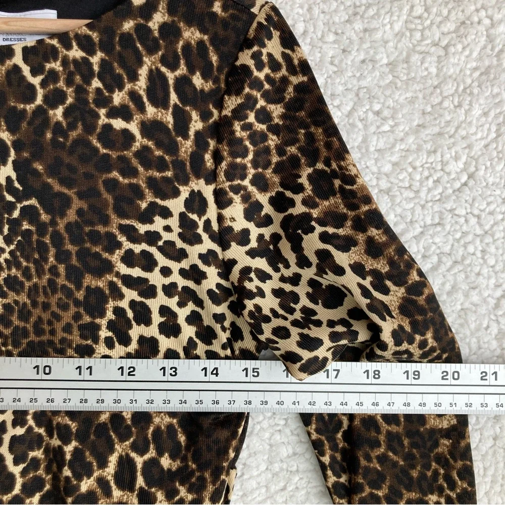 Carmen Marc Valvo leopard print long sleeve jersey knit bodycon midi dress, Sz M - Picture 6 of 16